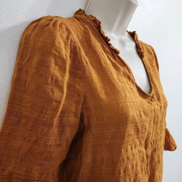 ANTHROPOLOGIE DOLAN Tandy Ruffle Blouse Marigold Yellow Size XS - Picture 4 of 9